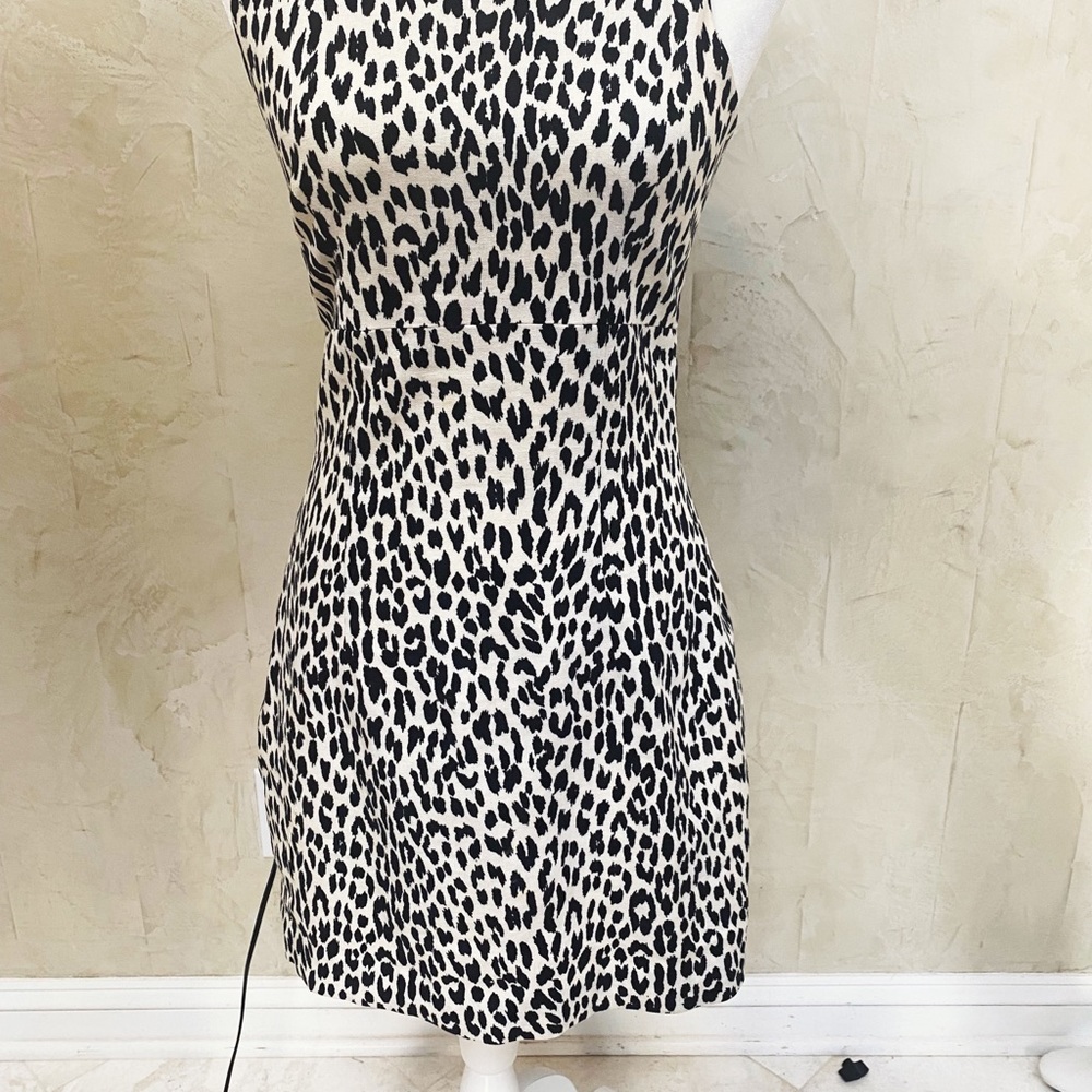Classy Black And White Leopard Print Linen Dress - image 2